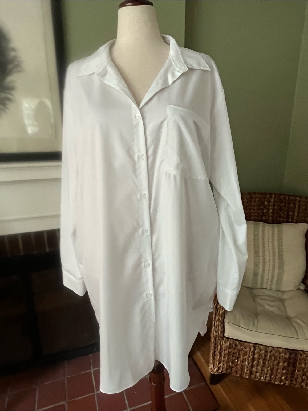 Oversized White Boyfriend Shirt with Pockets | Relaxed Button Front | 2XL